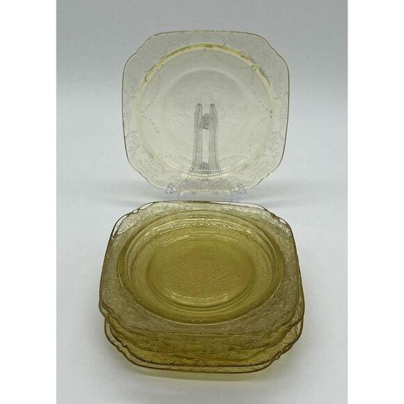 Vintage Amber Federal Glass Madrid Square 6” Footed Bread/Dessert Plate - Picture 2 of 5